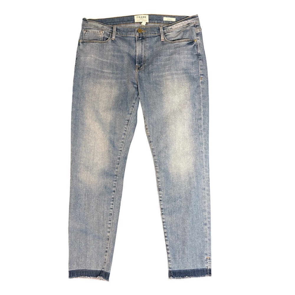 FRAME Le Garcon Mid Rise Relaxed Straight Leg Released Raw Hem Blue Jean Size 31